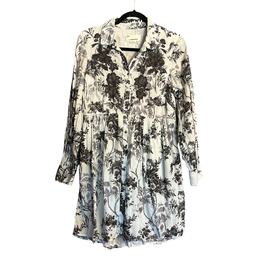 Anthropologie Lavinia Embroidered Shirtdress Black & White Toile Size 6 - Picture 2 of 14
